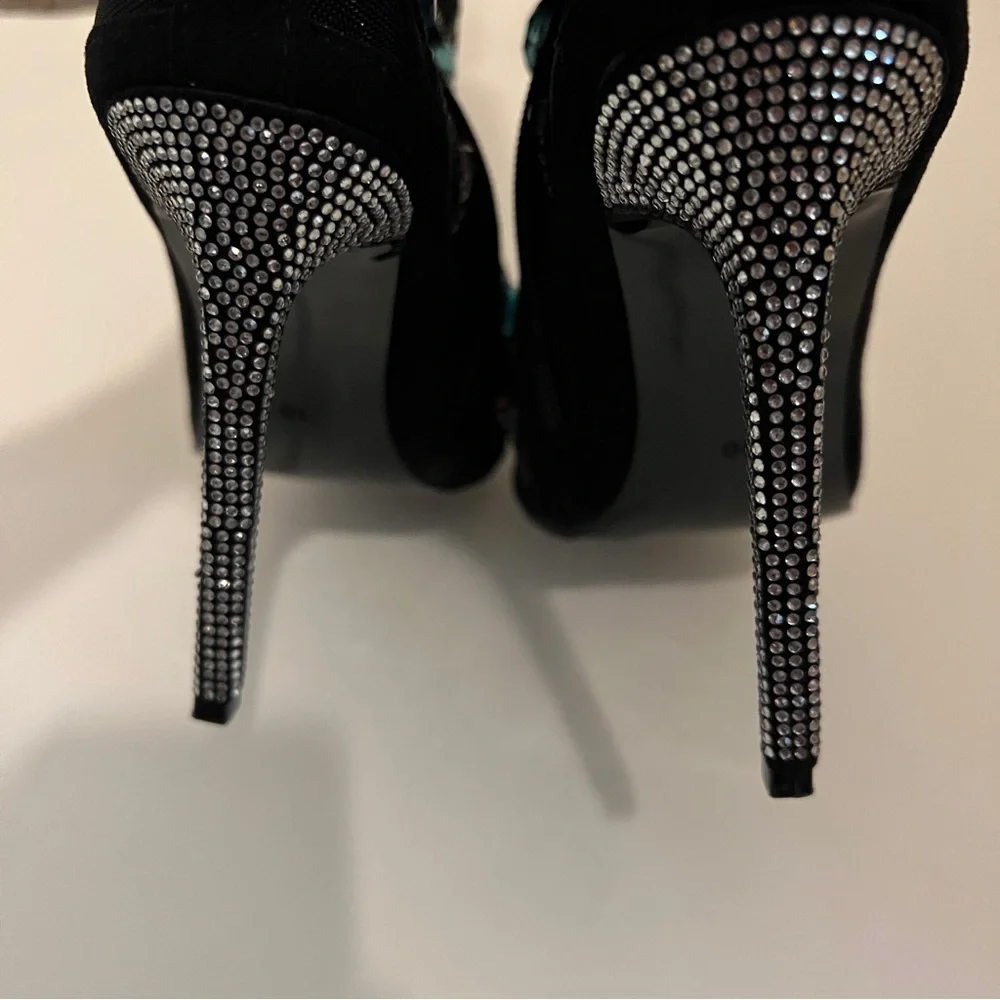 Brand New Azalea Wang GEM Black Mesh Jewel Bootie Heels, 10 - Picture 6 of 8
